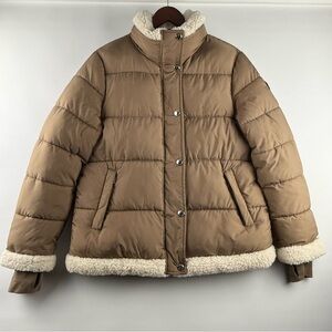 Michael Kors Women’s Faux-Fur-Trim Puffer Coat – Taupe, Size Large
